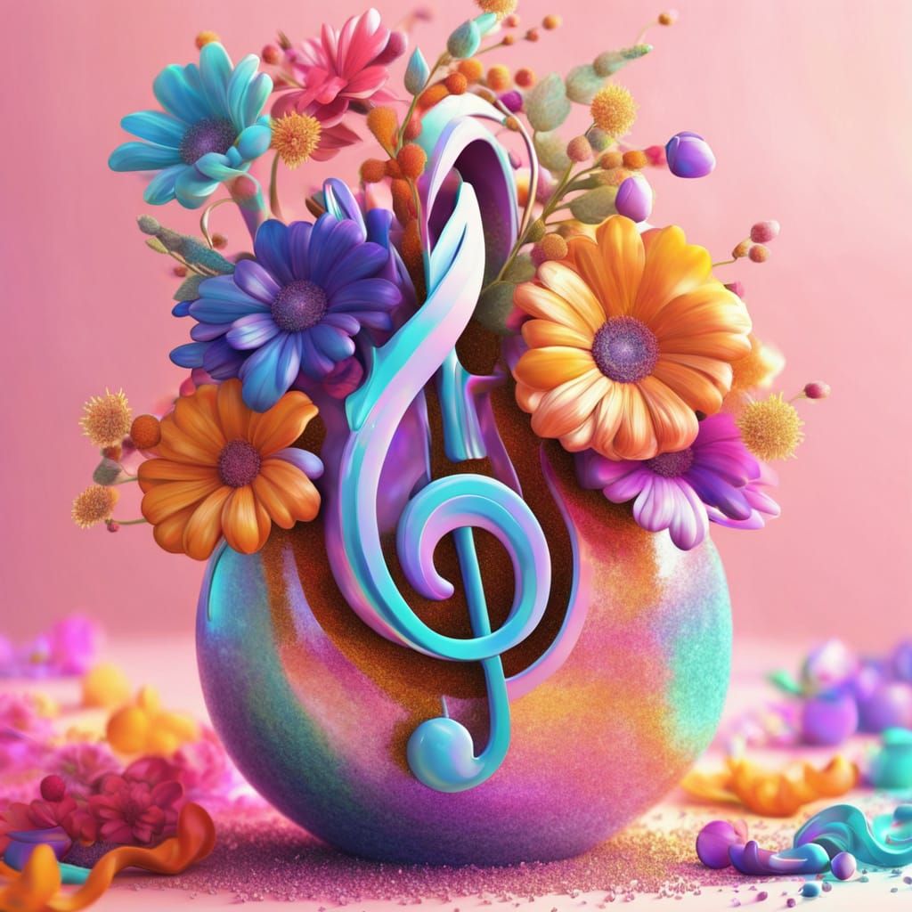 Fauvist Treble Clef Vase Blooms in Vibrant Glory