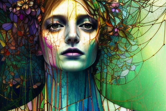 Iridescent Stained Glass Lady of Shalott