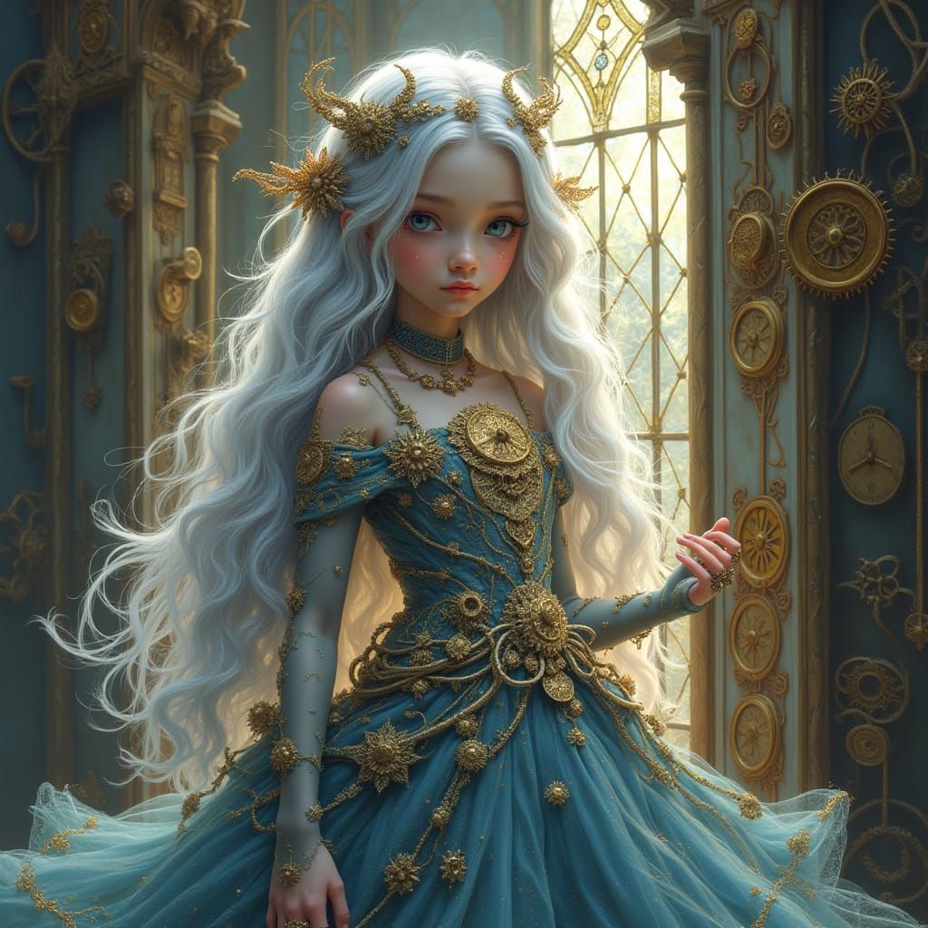 Girl in Clock Tower: Surrealist Fantasy Portrait