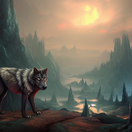 Detailed Wolf Man Matte Painting in Deep Color