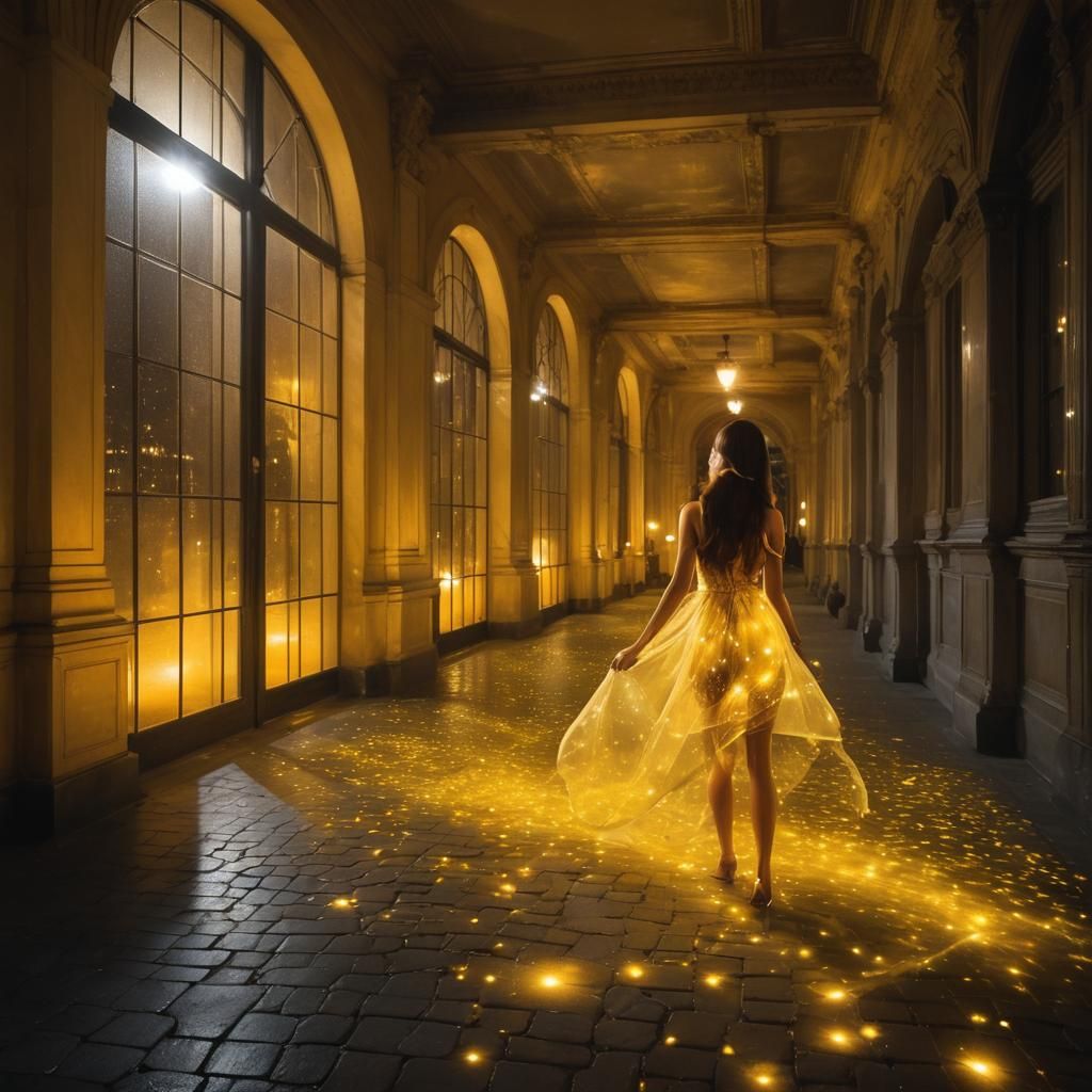 Girl in Mini Dress at Night: Hyperrealistic Image