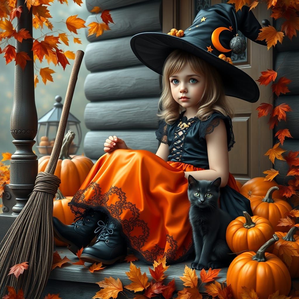 Enchanting Autumn Portrait of a Little Girl in a Satin Ombre...