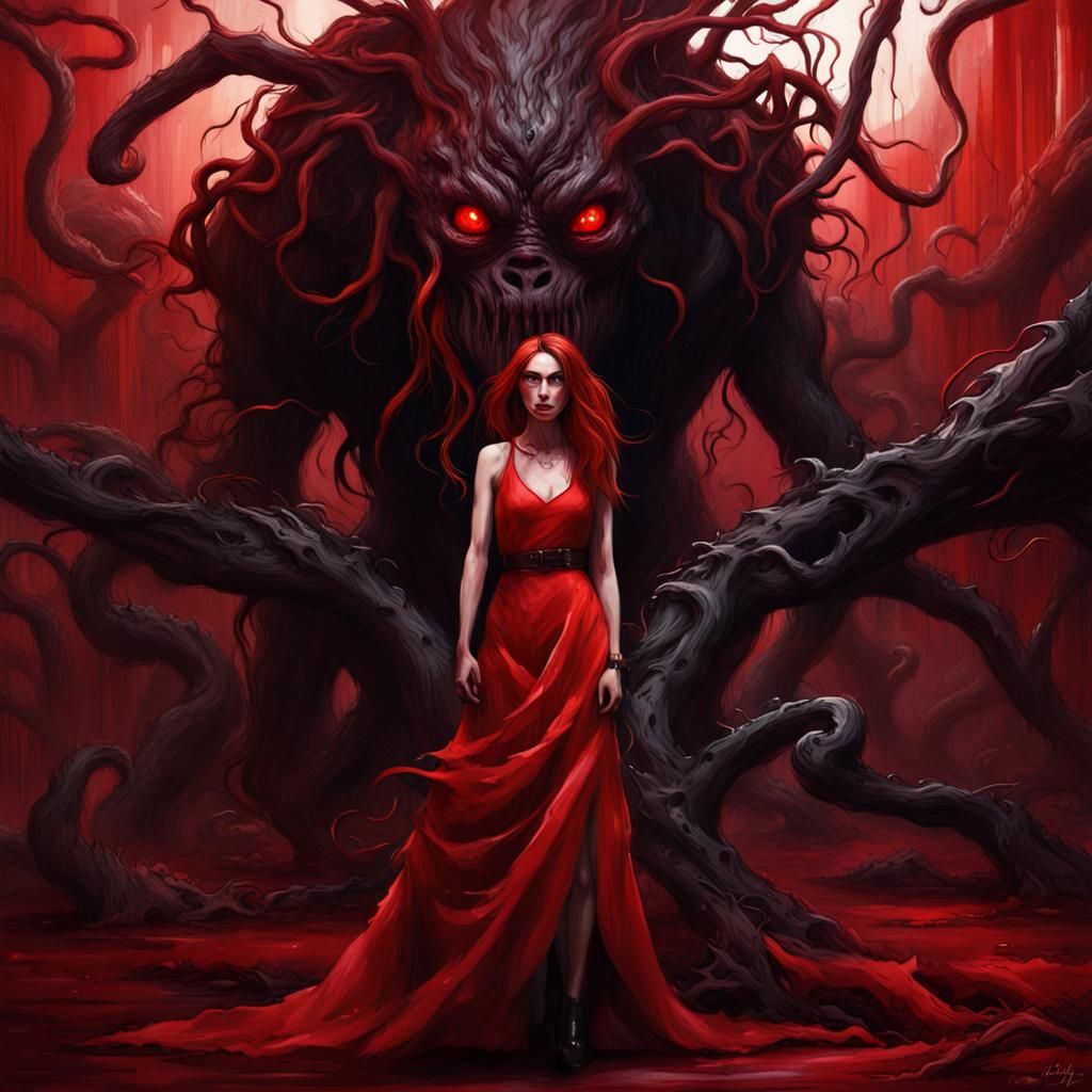 Eldritch Girl with Monster in Graffiti Art Style