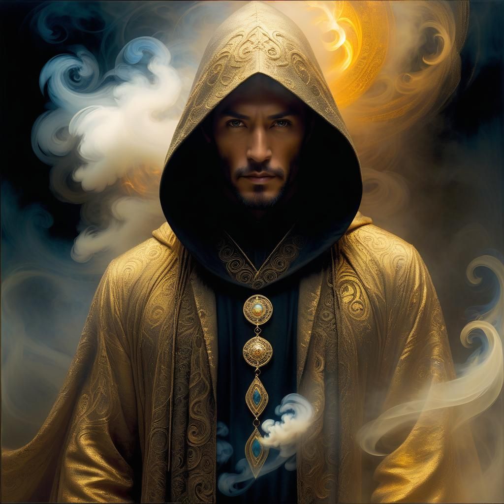 Mystic Figure in Ethereal Smoke: Symbolist Portrait