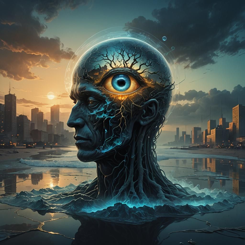 Surreal Brain in Glass: Dark Fantasy Digital Art
