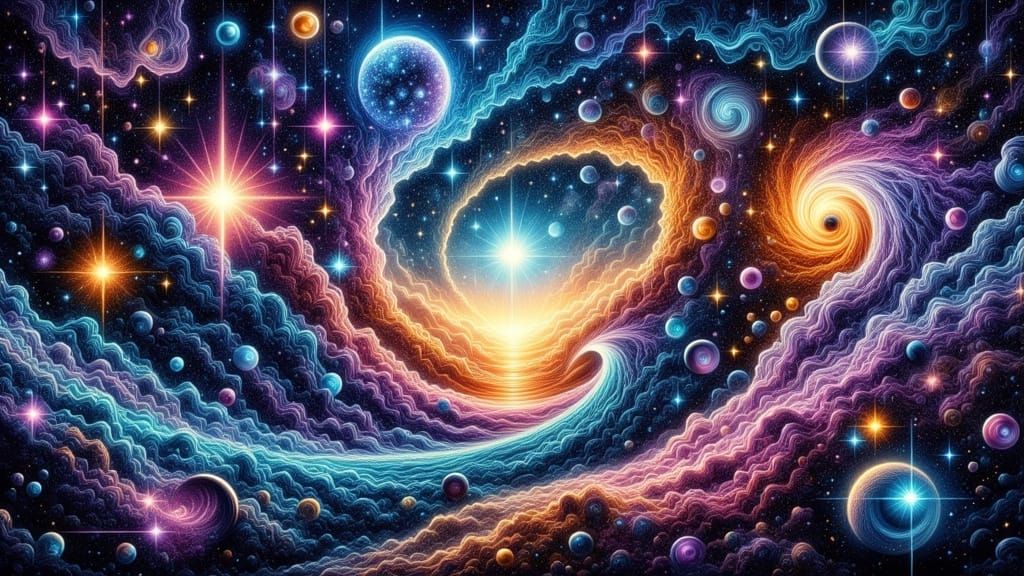 Vibrant Cosmic Dance in Abstract Reality