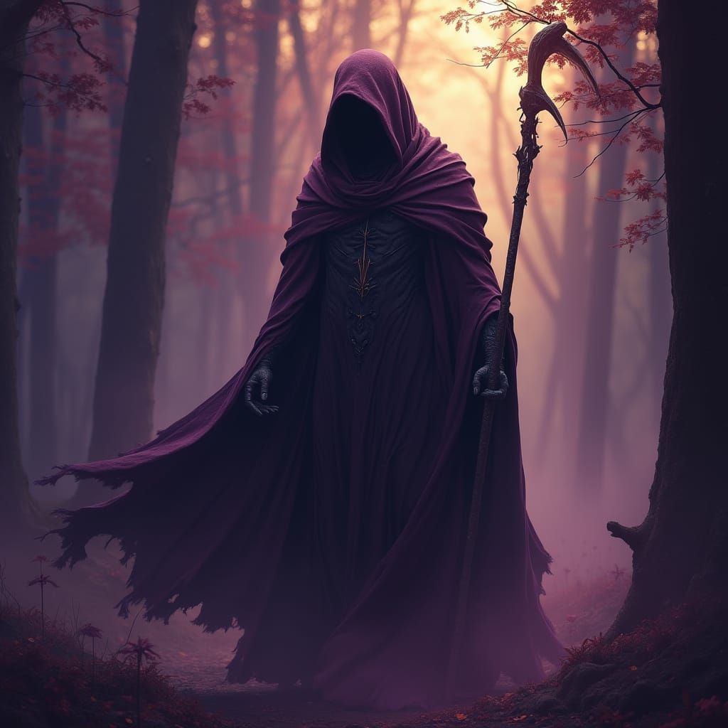 Hooded Reaper in Dark Mystical Environment