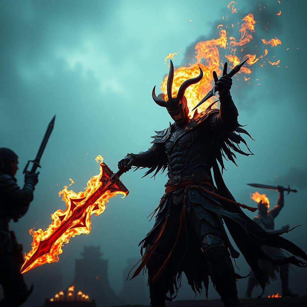 Infernal Warrior Engulfed in Flames and Necrotic Energy