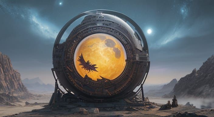 Surreal Sci-Fi Landscape with Glowing Sphere