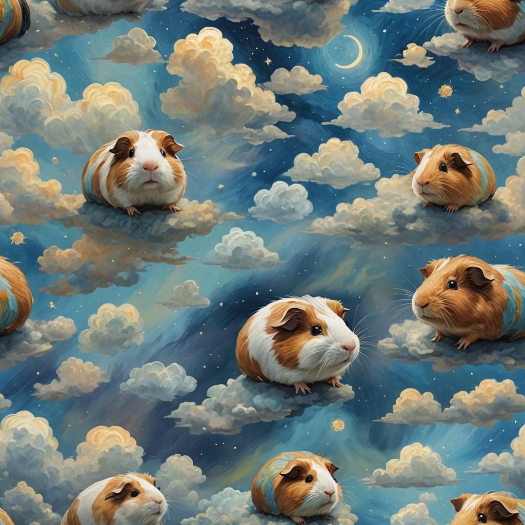 Ethereal Guinea Pig Under Cloudy Sky in Impressionistic Styl...