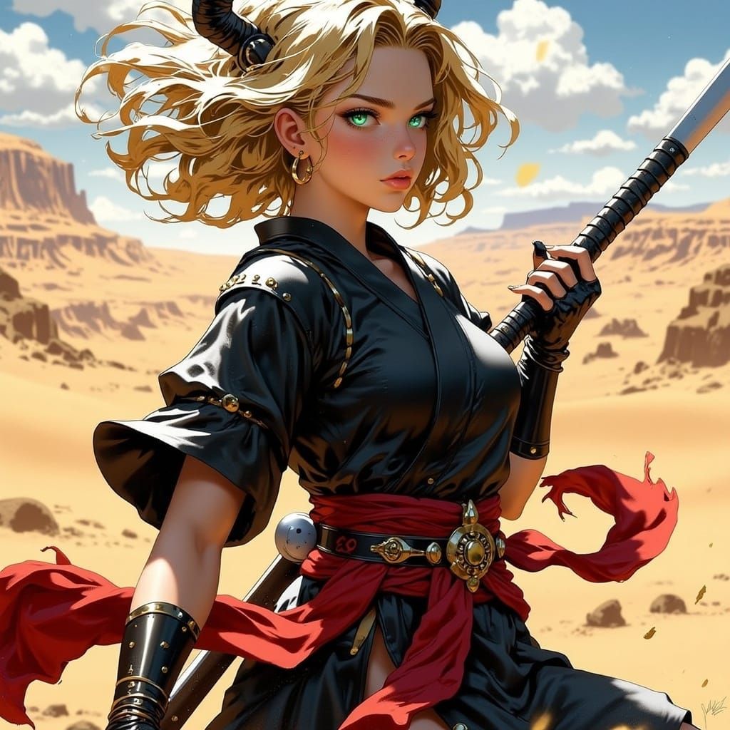 Female Samurai Warrior in Desert Landscape
