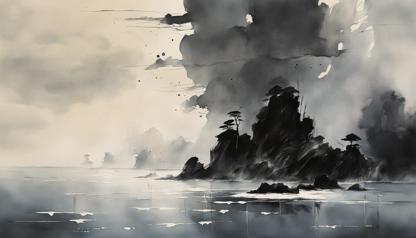 Ink Wash Figure by the Sea