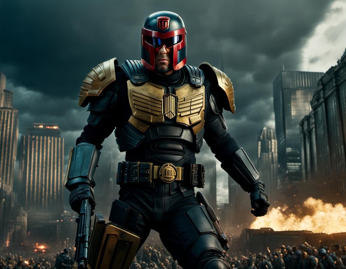 Judge Dredd in Apocalyptic Action: Hyperrealistic 3D Render