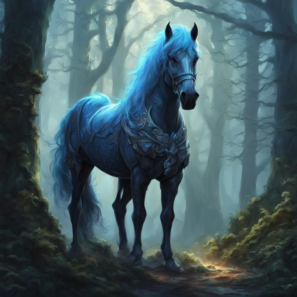 Majestic Digital Horse in Vibrant, Mystical Forest