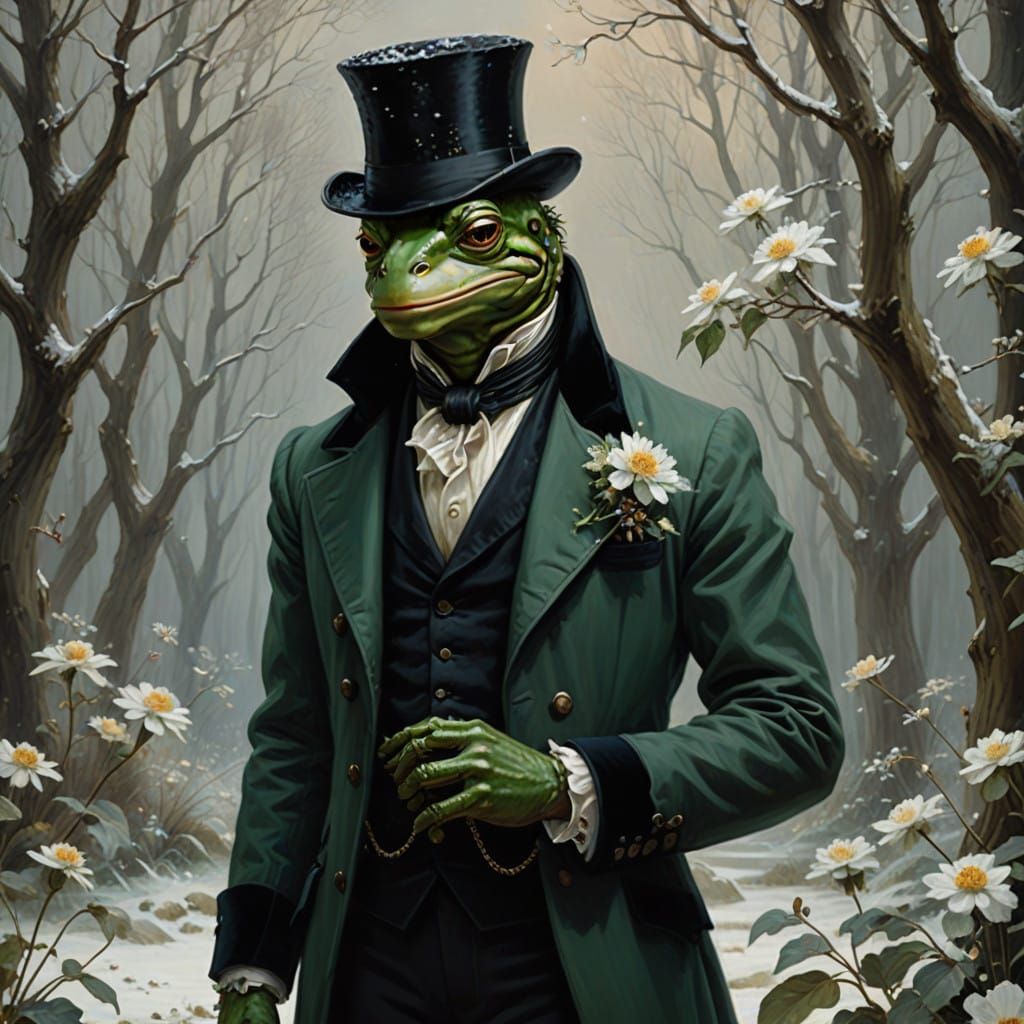 Elegant Frog-Man in Winter Wonderland