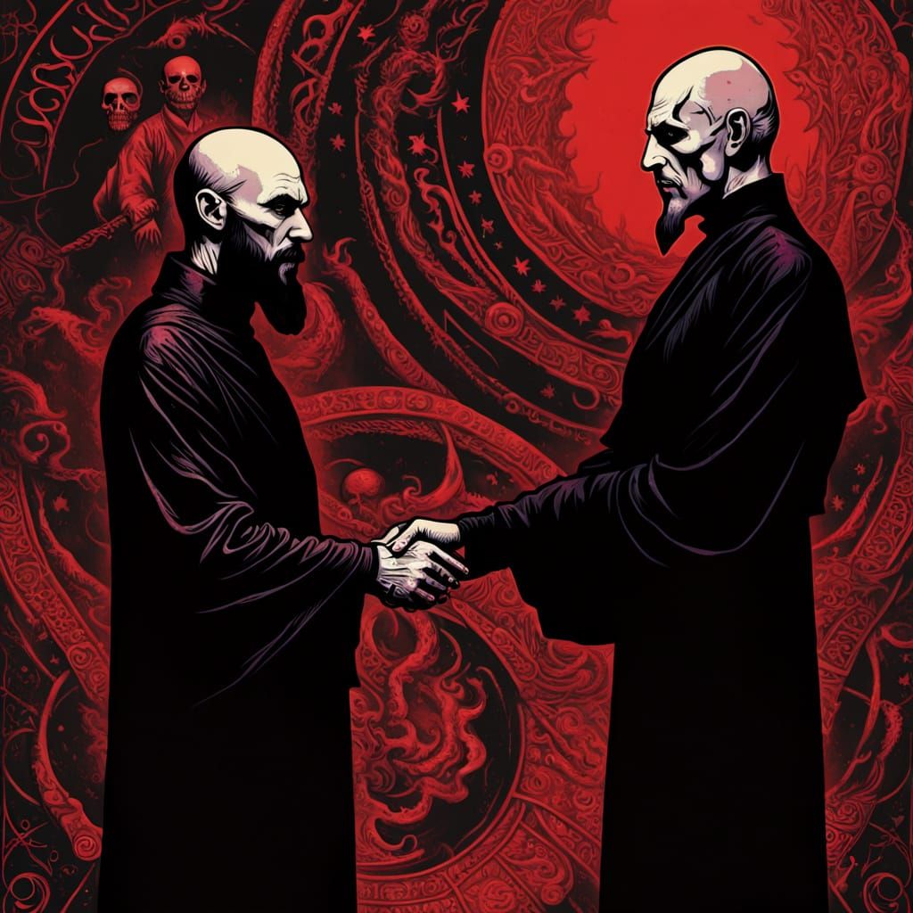 Dark Fantasy: Tate & LaVey Handshake in Gothic Style