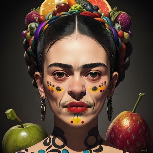 Frida Kahlo Skull Still Life in Splash Art Style