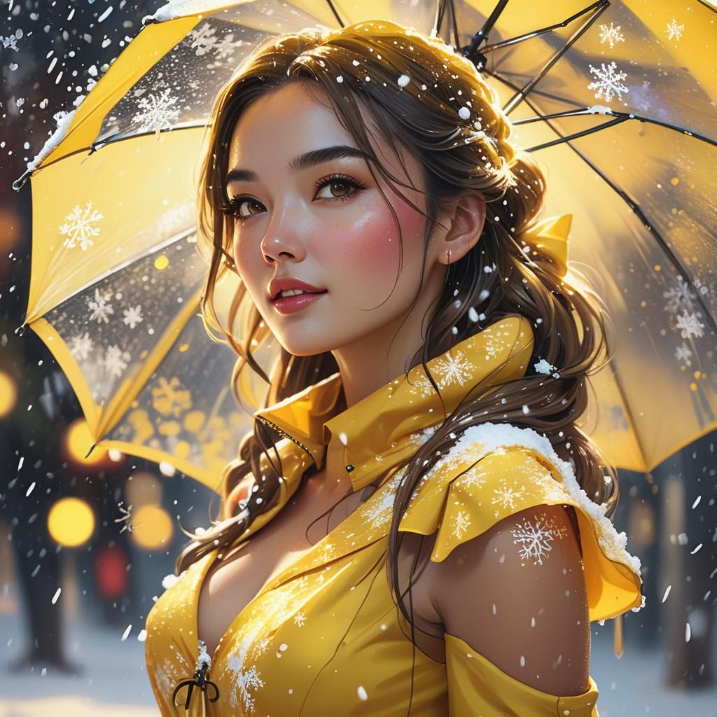 Glowing Winter Beauty in a Bright Yellow Party Dress