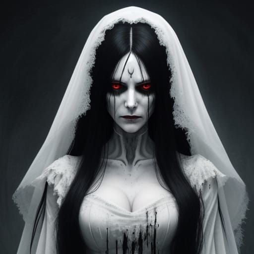 Sinister Ghostly Apparition in a Haunting White Gown