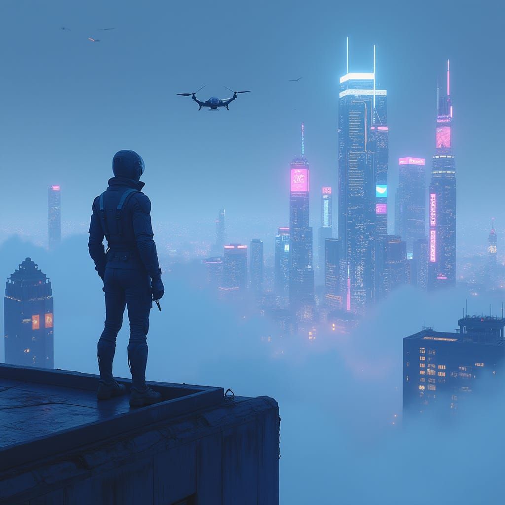 Futuristic Cityscape with Bioluminescent Skyscrapers in Cybe...