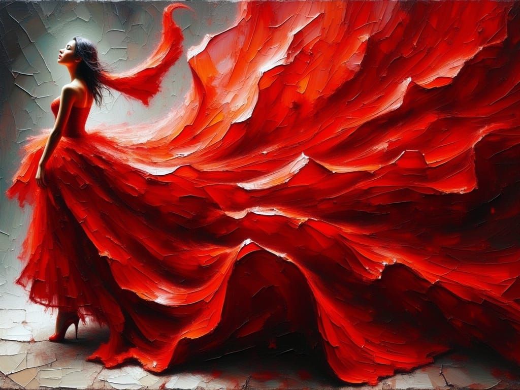 Surreal Ballerina Lost in a Crimson Evening Gown