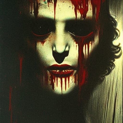 Giallo Horror: Blood-Splattered Mask Close-Up