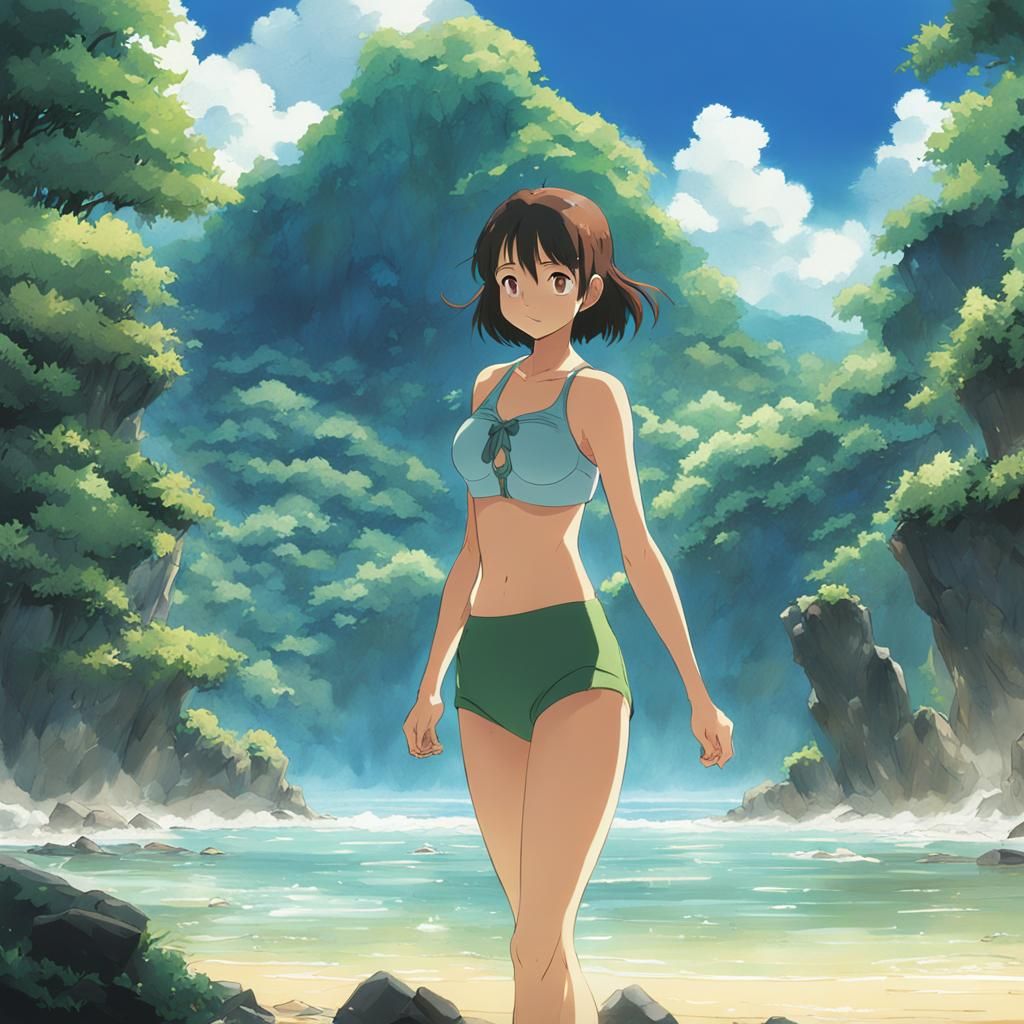 Anime Woman in Bikini, Studio Ghibli Style