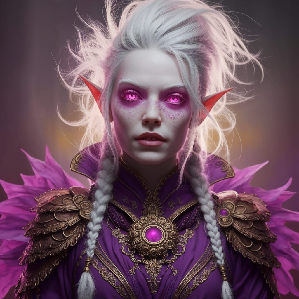 Albino Elf with Pink Eyes, Dark Fantasy Concept Art