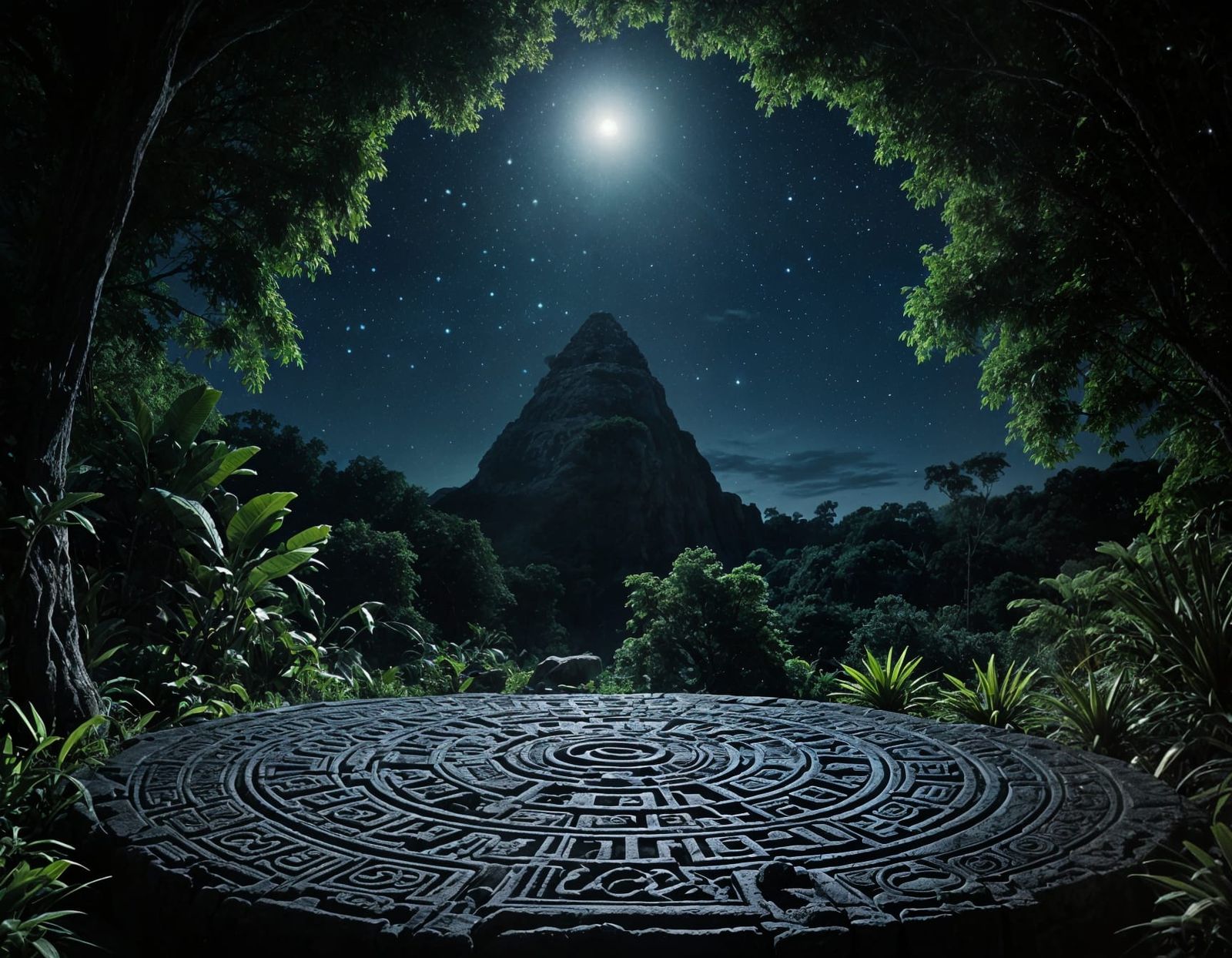 Mysterious Aztec Calendar Under Cosmic Skies