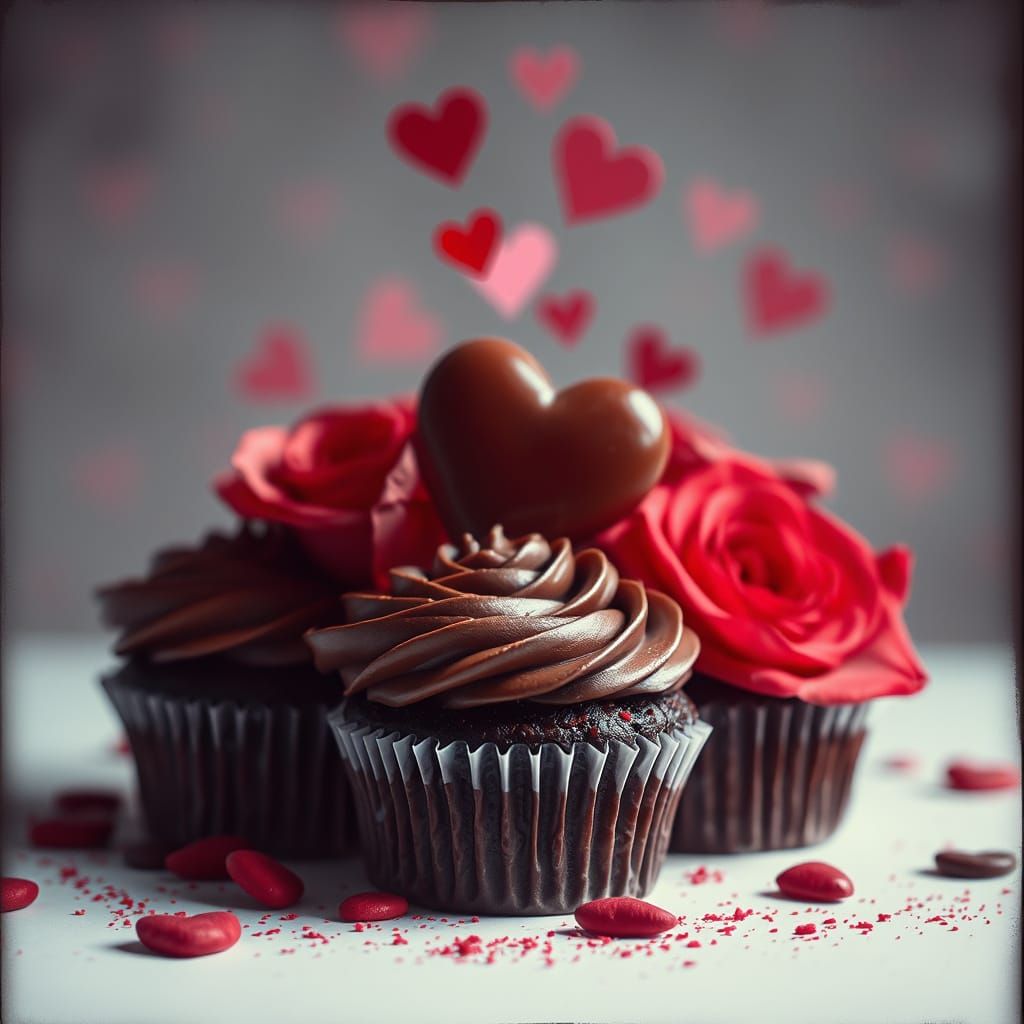Surreal Valentine's Day Gift with Chocolate Cupcakes and Ros...