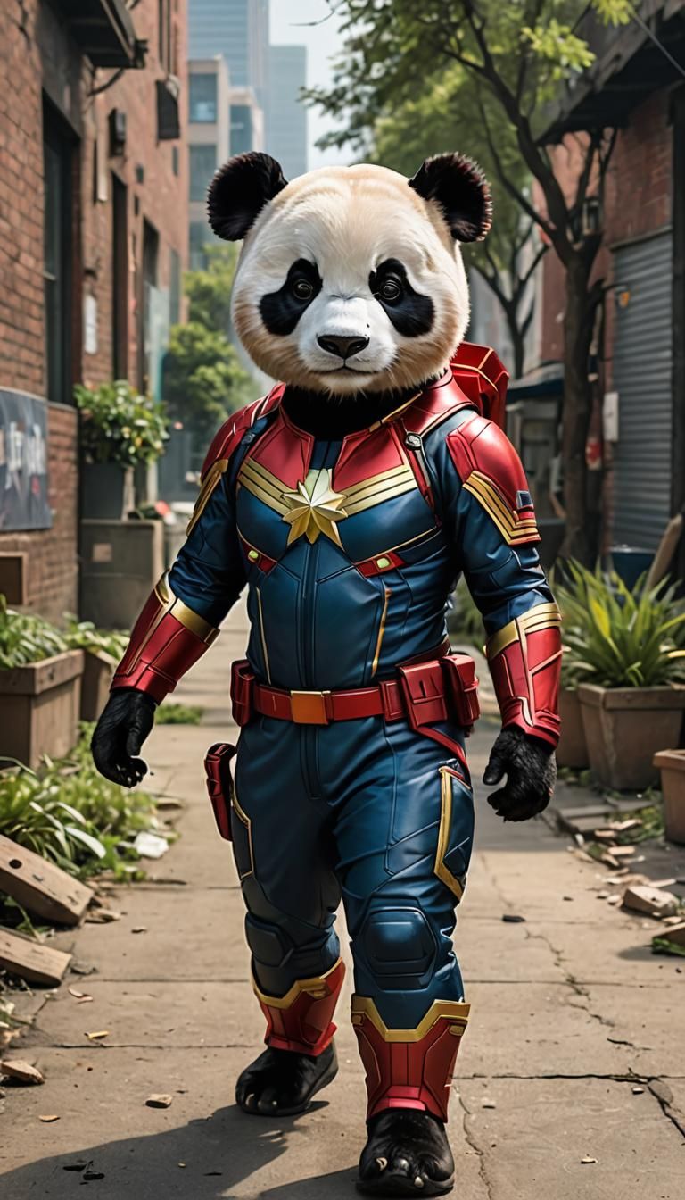 Panda in Captain Marvel Costume