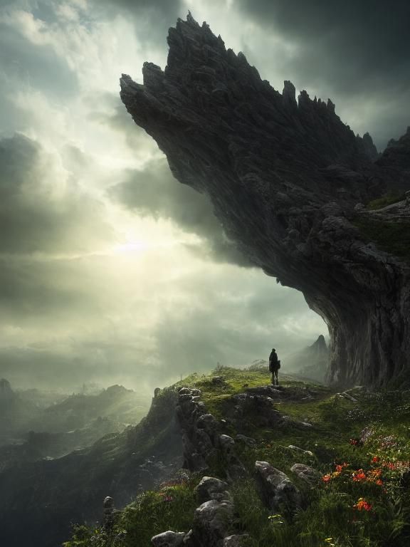 Mystical Figure on Rocky Path in Digital Painting