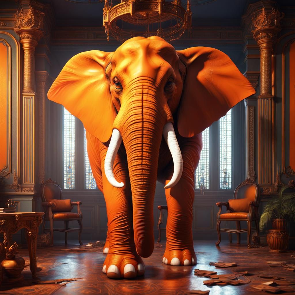Orange Elephant in a Room: Detailed Matte Painting