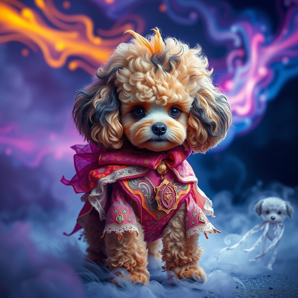Surreal Toy Poodle VTuber in Cyberpunk Fantasy Concept Art S...