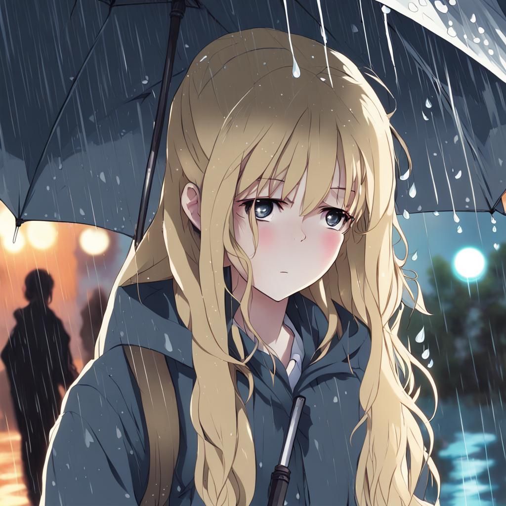 Sad Girl Crying in Rain: Anime-Inspired Visual