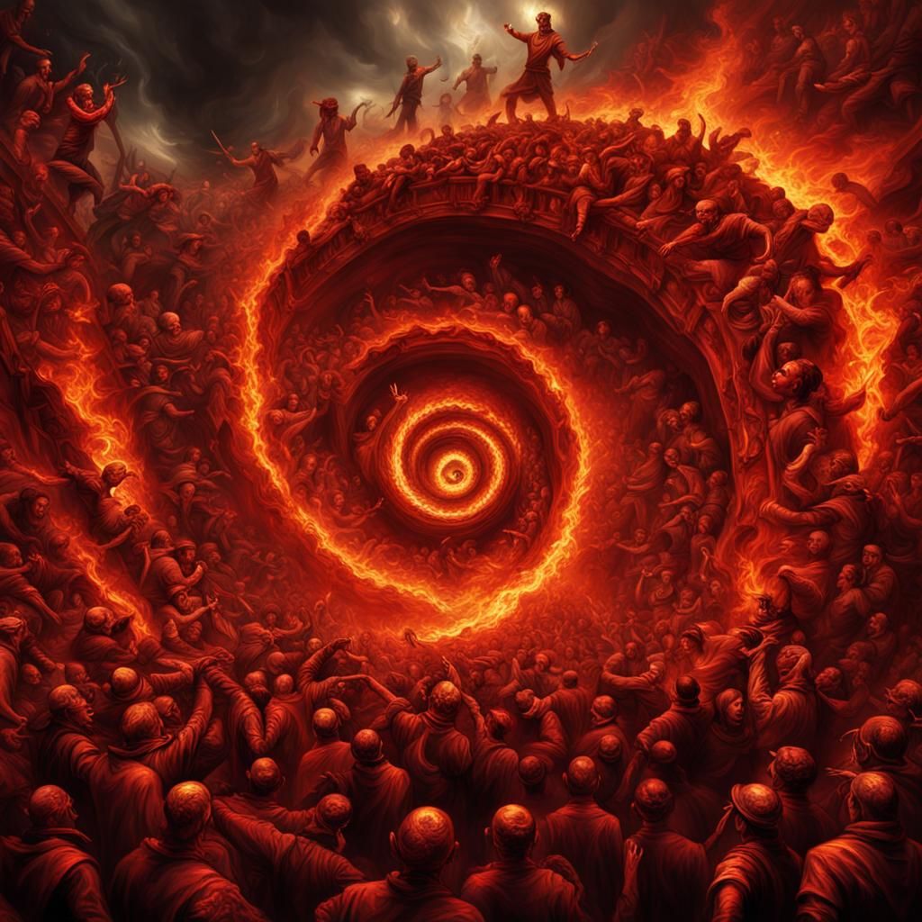 Fiery Vortex of Damned Souls in Hell