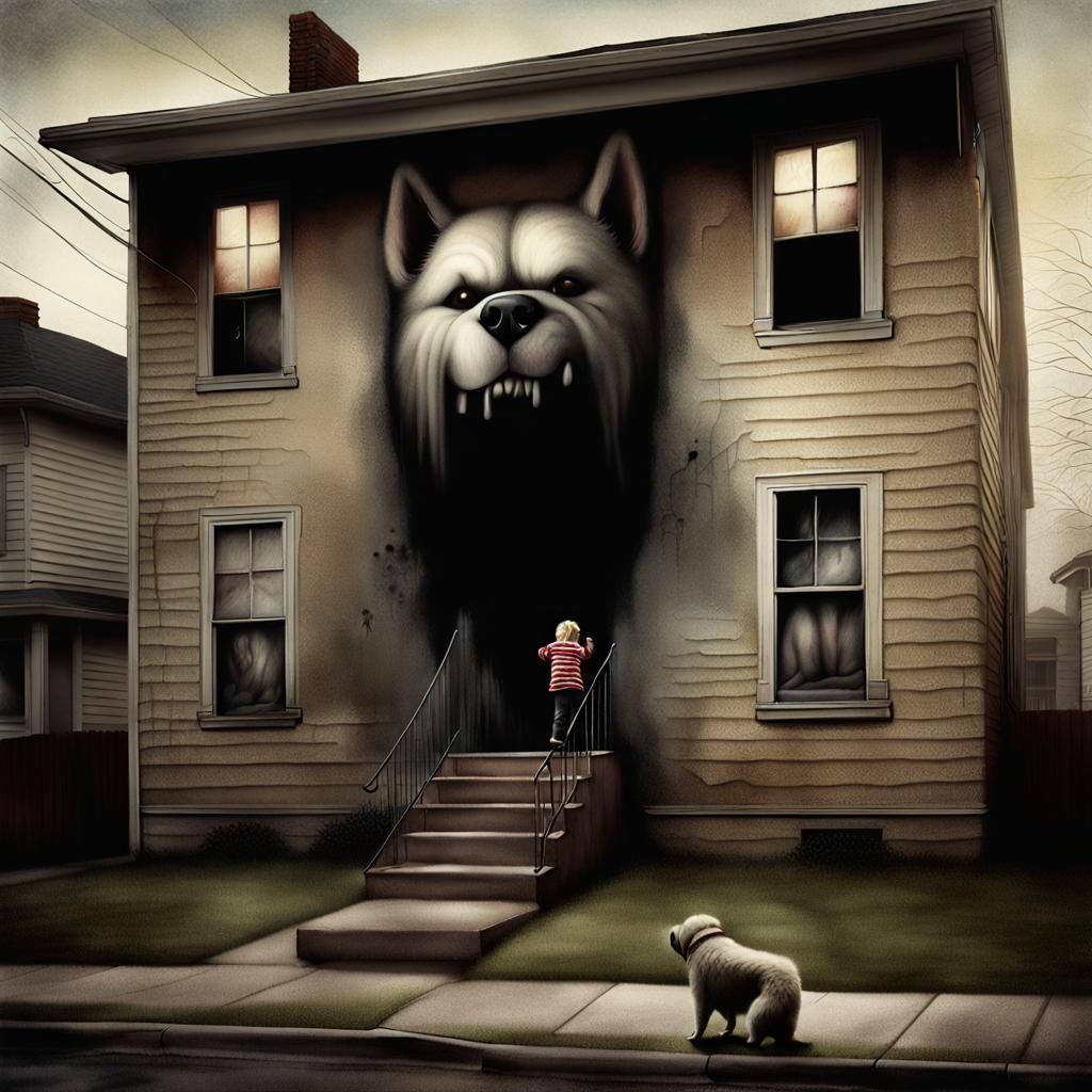 Angry Neighbors Gaze at Giant Dog in Street