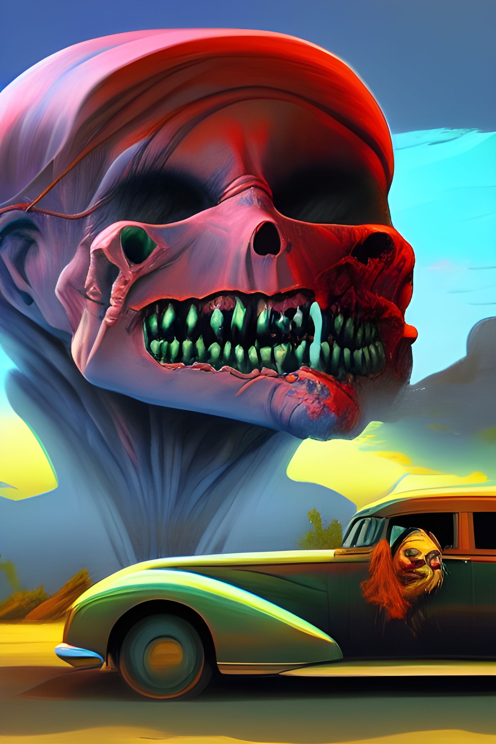 Colorful Horror Road Trip: Hyperdetailed Digital Art