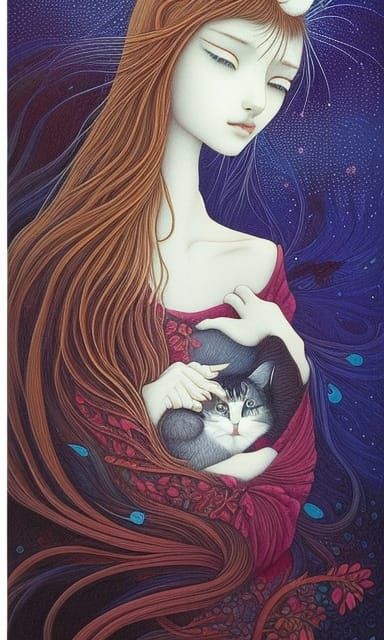 Fairytale Girl with Animals in Magic Realism Style