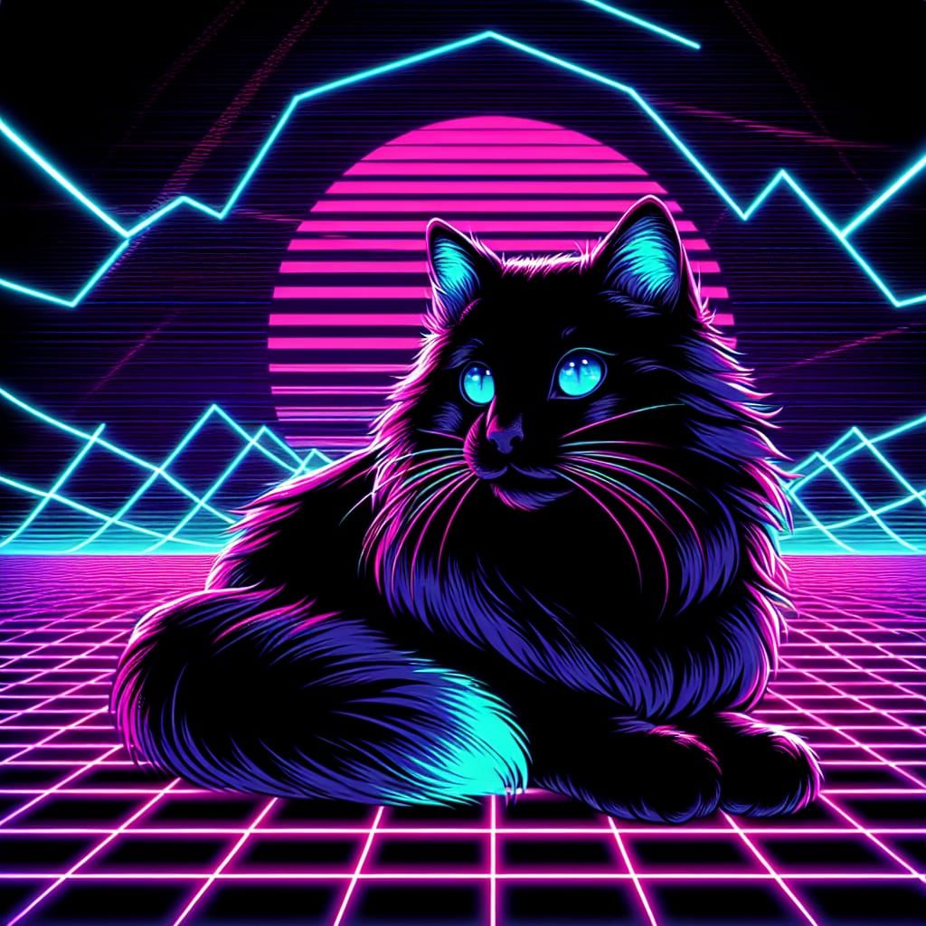 Neon Cyber Cat in a Retro Synthwave Aesthetic
