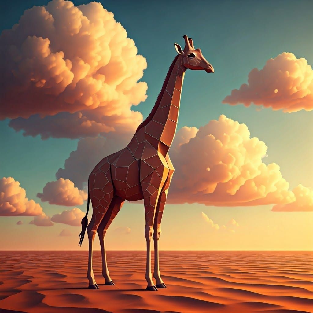 Origami Giraffe in Sahara Desert Paper Art