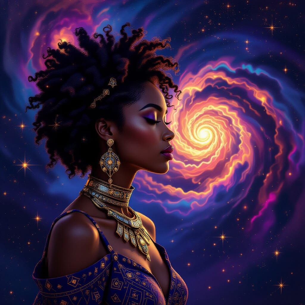 Afrofuturist Woman in Cosmic Nebula