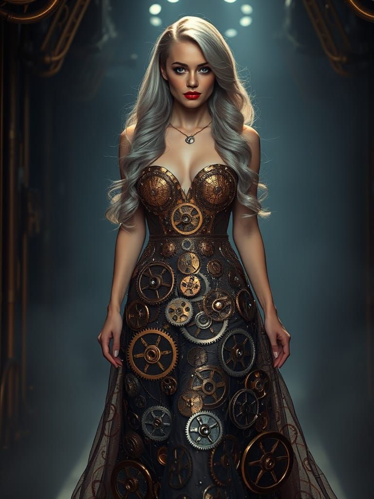 Steampunk Model in Intricate Copper Gown