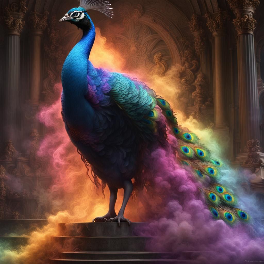Rainbow Smoke Peacock: Dark Fantasy Concept Art