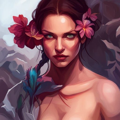 Floral Portrait in Dynamic Lighting, Trending Art