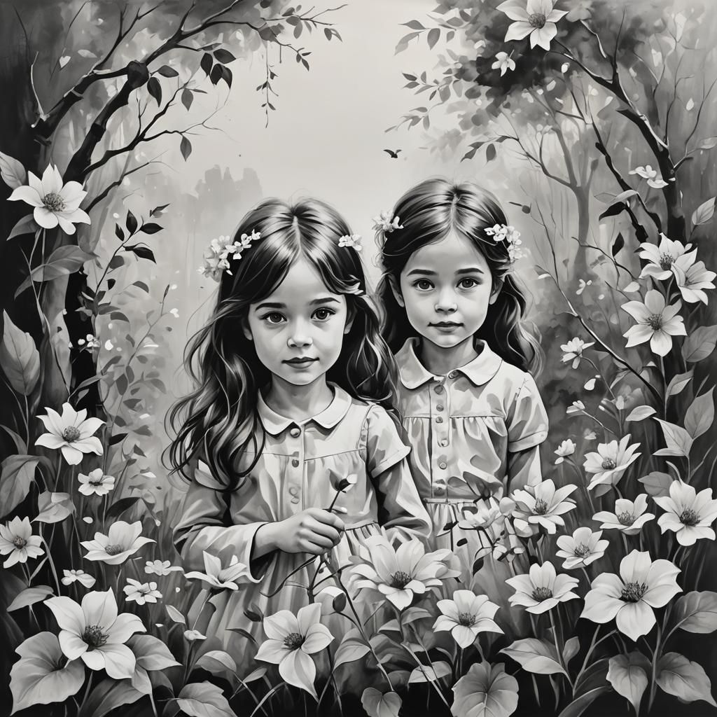 Black and White Oil Painting with Frame