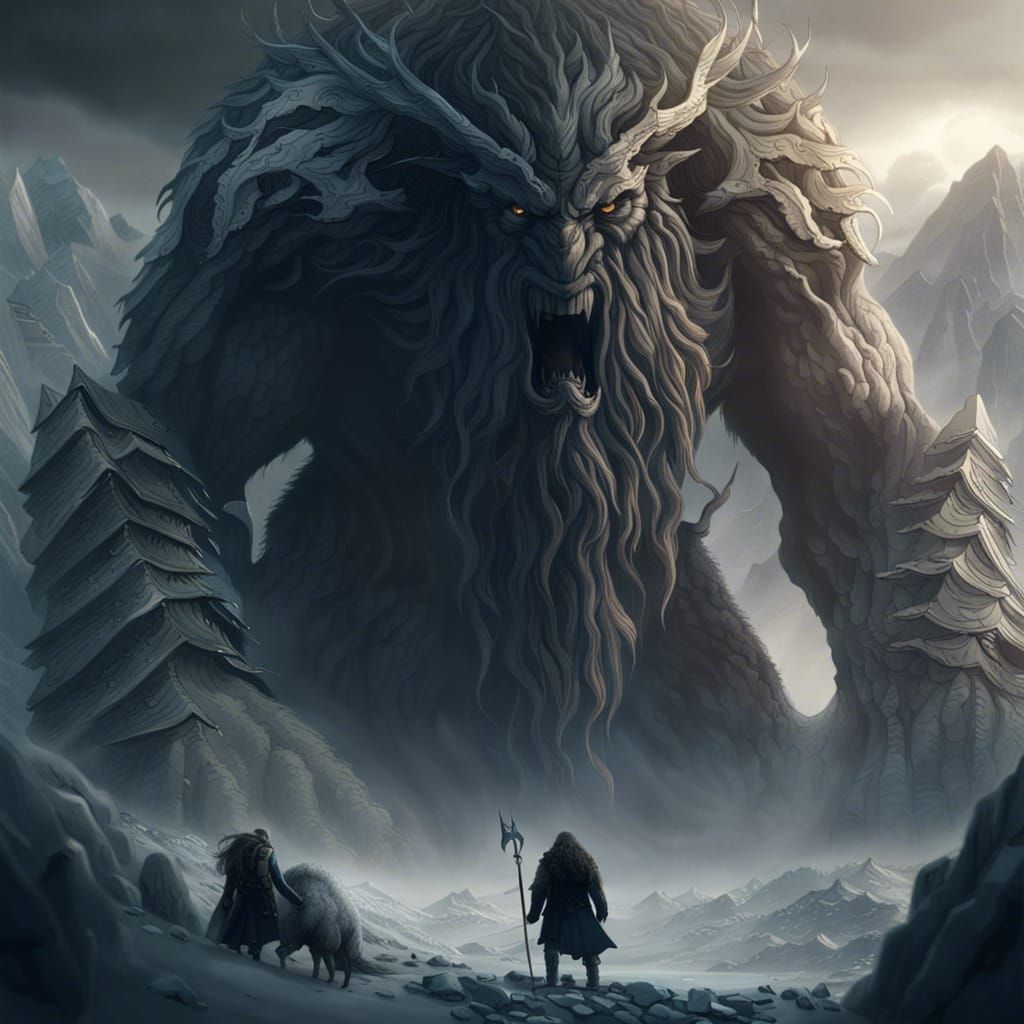 Epic Battle: Odin versus Ymir in Digital Painting