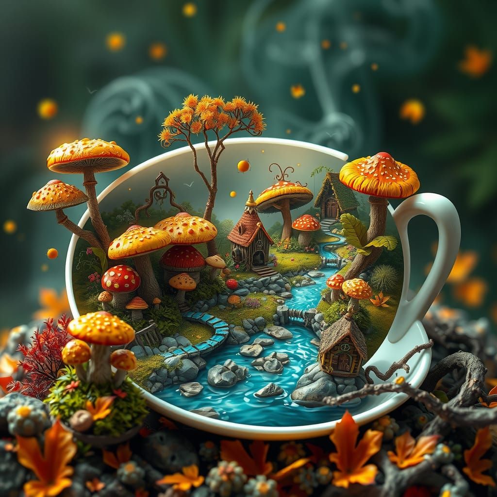 Autumn Fantasy World Inside a Teacup