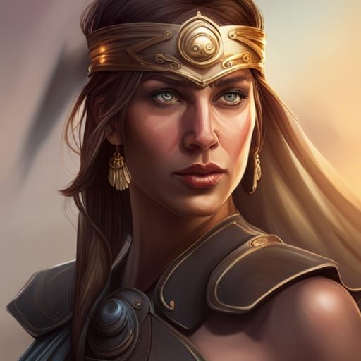 Amazon Warrior Woman Portrait in Hyperdetailed Style