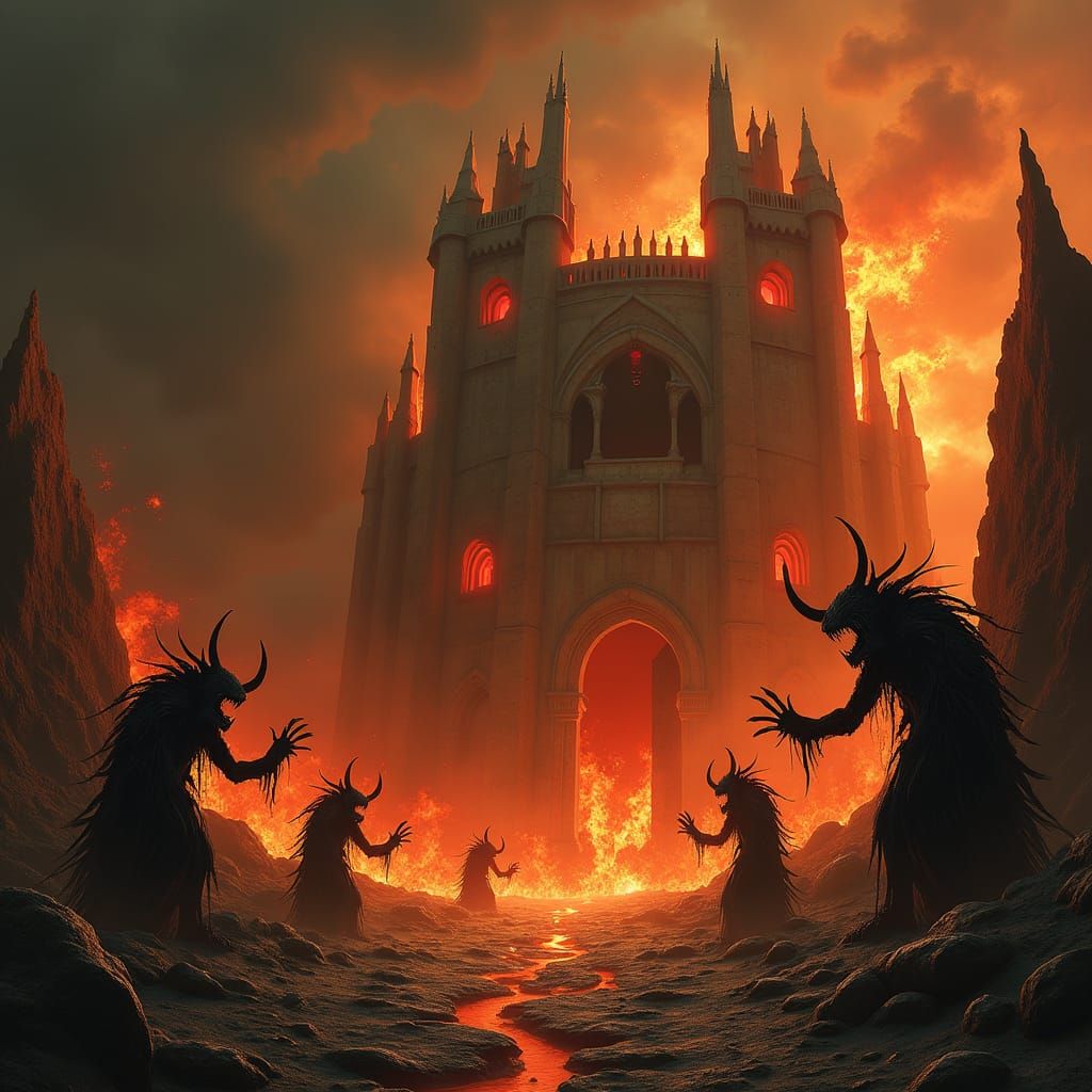 Dantesque Infernal Scene: A Macabre Tableau of Torment